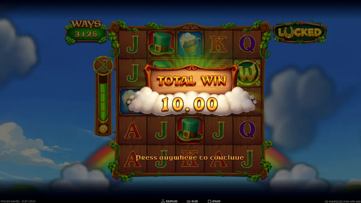 Tampilan visual slot Lucked dengan tema Leprechaun dan lembah hijau Irlandia